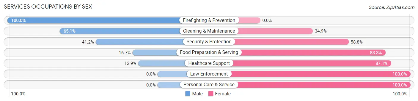 Services Occupations by Sex in Zip Code 48218