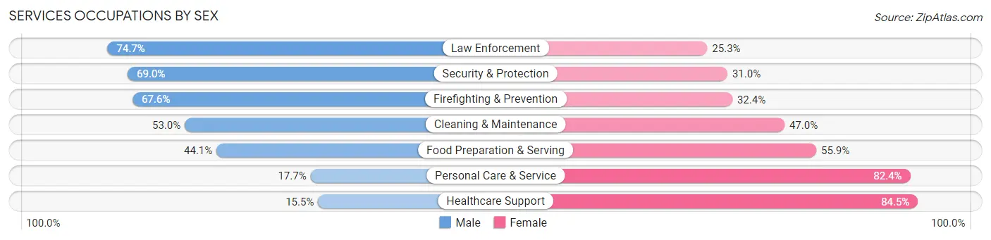 Services Occupations by Sex in Zip Code 48219
