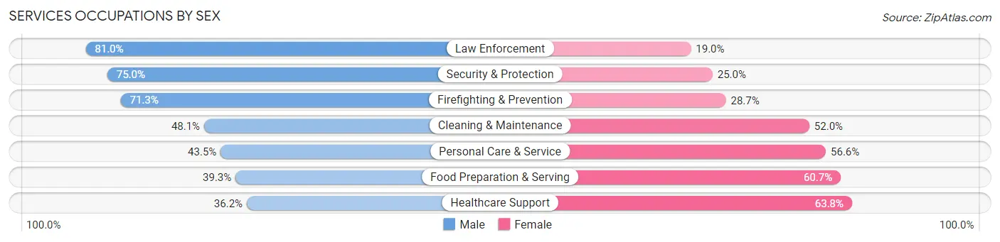 Services Occupations by Sex in Zip Code 48220