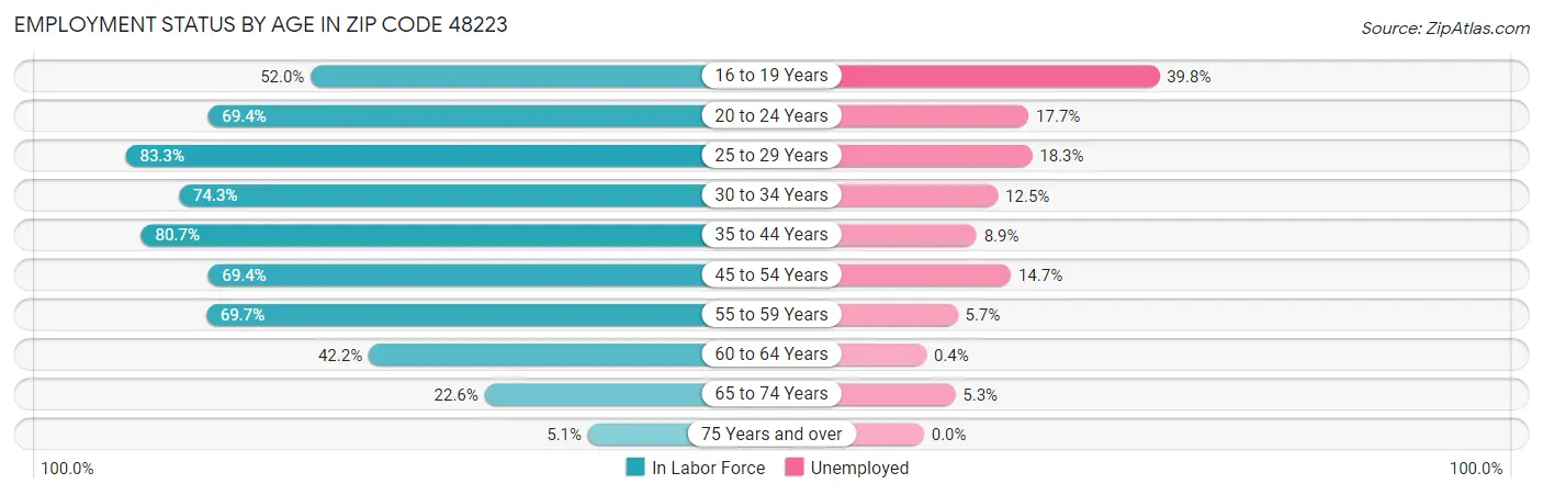 Employment Status by Age in Zip Code 48223