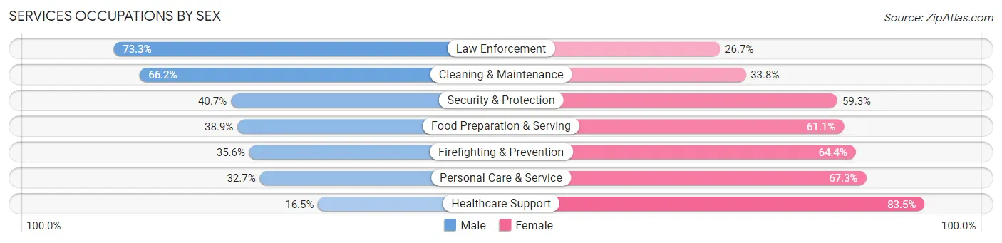 Services Occupations by Sex in Zip Code 48223