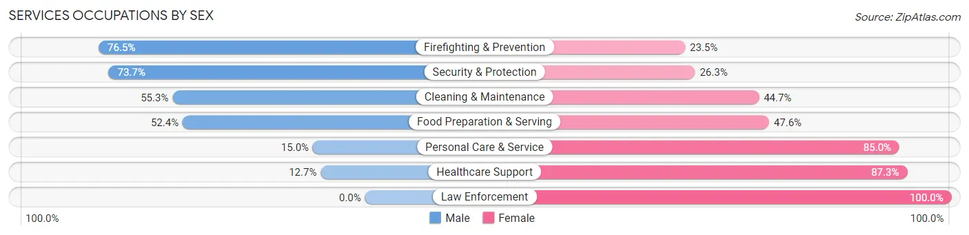 Services Occupations by Sex in Zip Code 48227