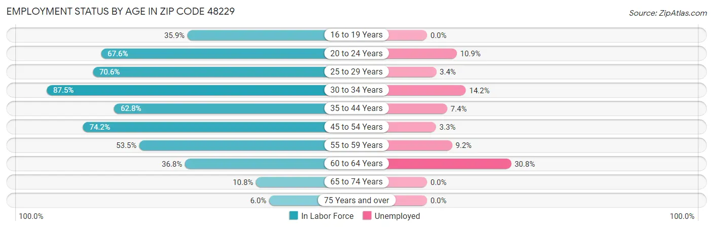 Employment Status by Age in Zip Code 48229