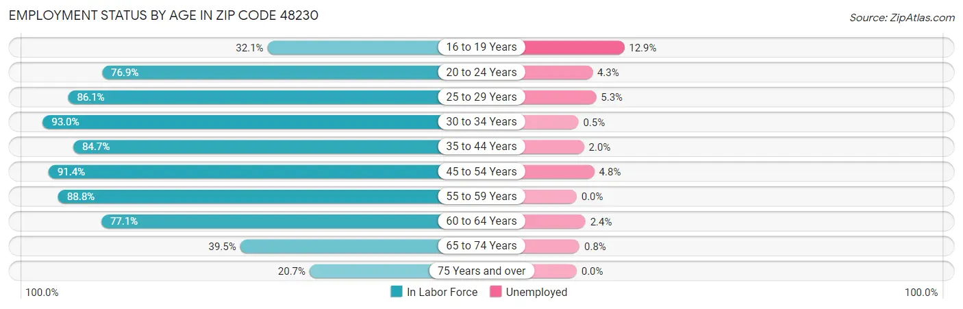 Employment Status by Age in Zip Code 48230