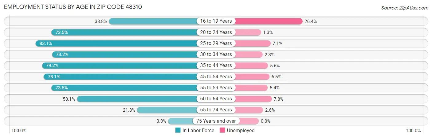 Employment Status by Age in Zip Code 48310