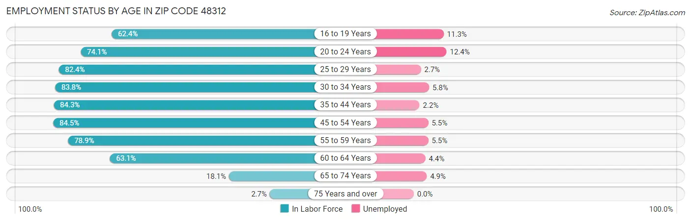 Employment Status by Age in Zip Code 48312