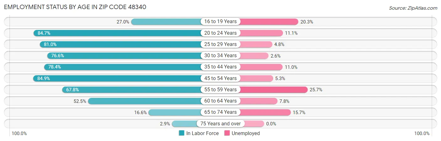 Employment Status by Age in Zip Code 48340