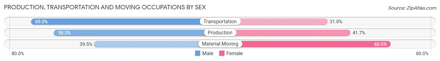 Production, Transportation and Moving Occupations by Sex in Zip Code 48340