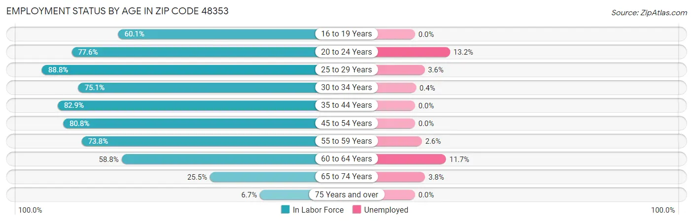 Employment Status by Age in Zip Code 48353