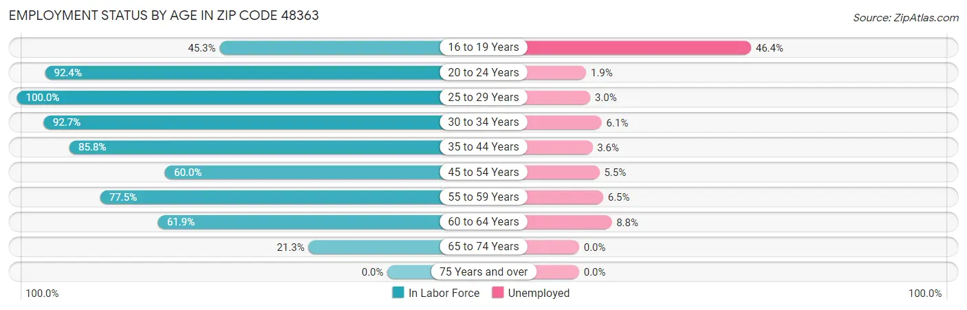 Employment Status by Age in Zip Code 48363