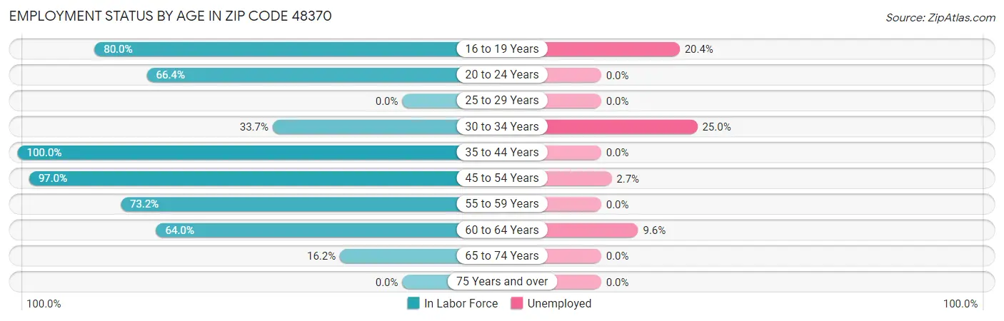 Employment Status by Age in Zip Code 48370