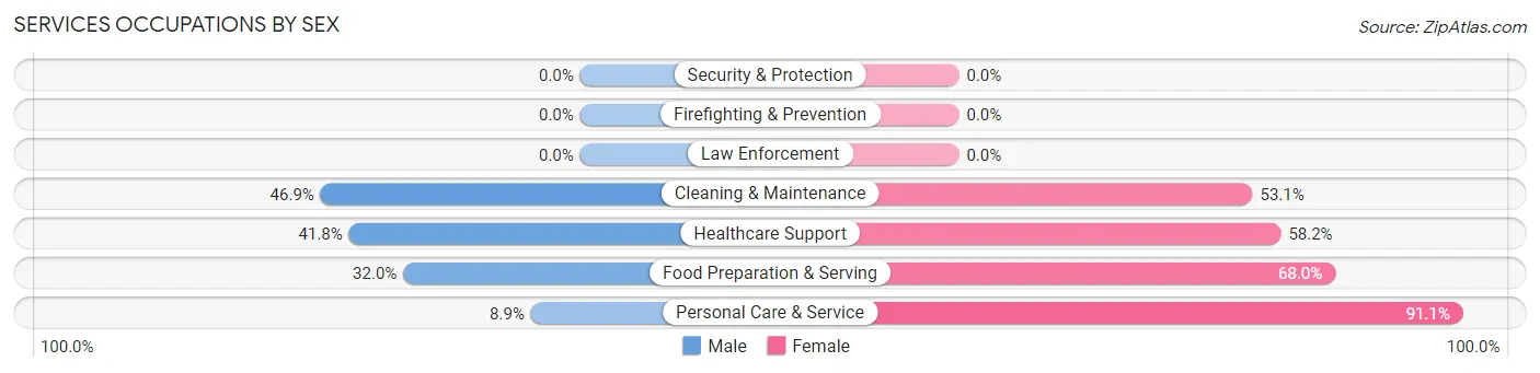 Services Occupations by Sex in Zip Code 48374