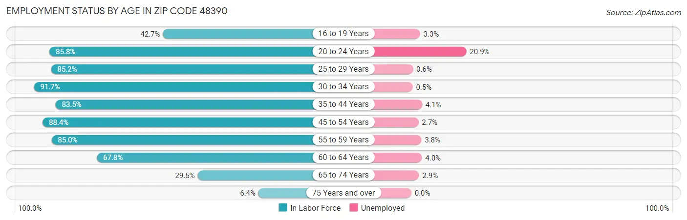 Employment Status by Age in Zip Code 48390