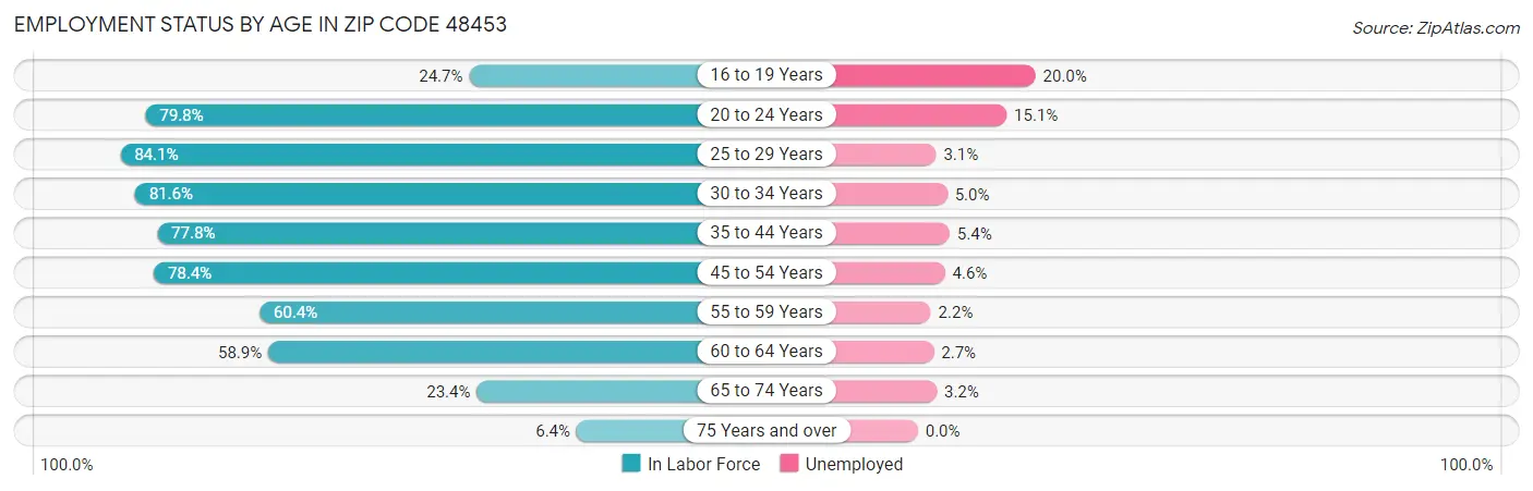 Employment Status by Age in Zip Code 48453