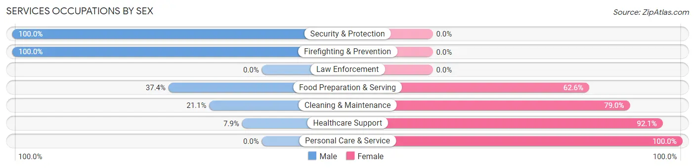 Services Occupations by Sex in Zip Code 48457