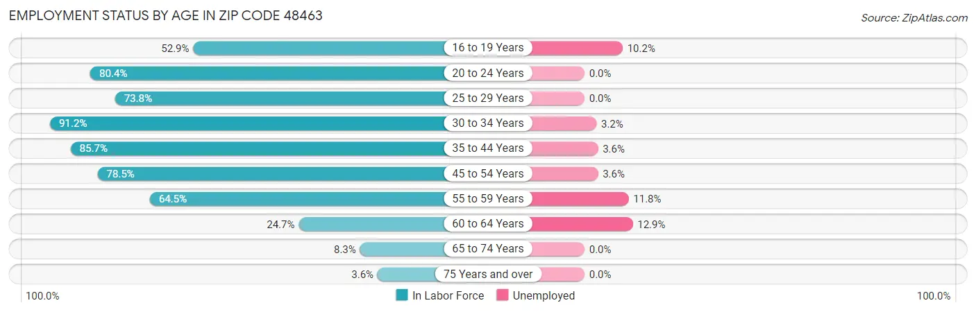 Employment Status by Age in Zip Code 48463