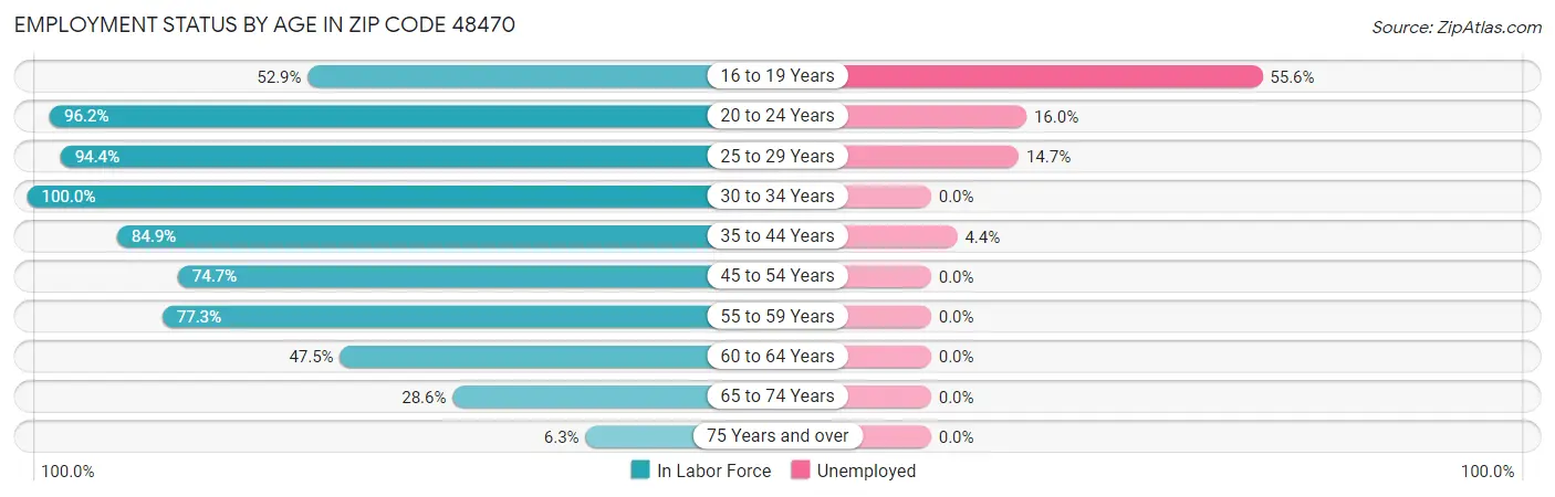 Employment Status by Age in Zip Code 48470
