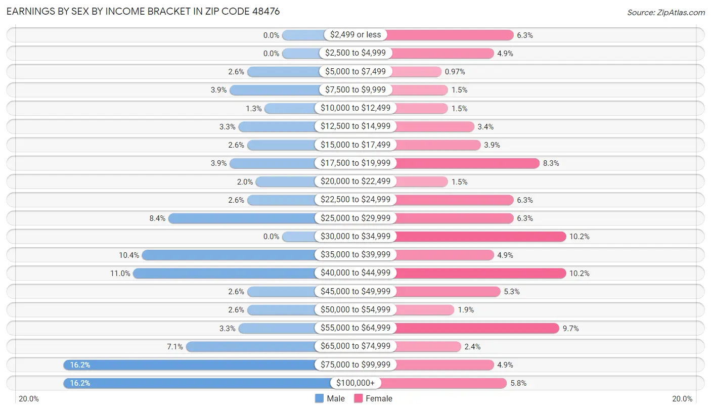 Earnings by Sex by Income Bracket in Zip Code 48476