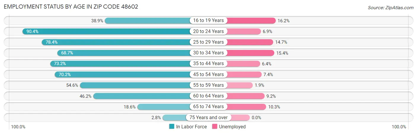 Employment Status by Age in Zip Code 48602