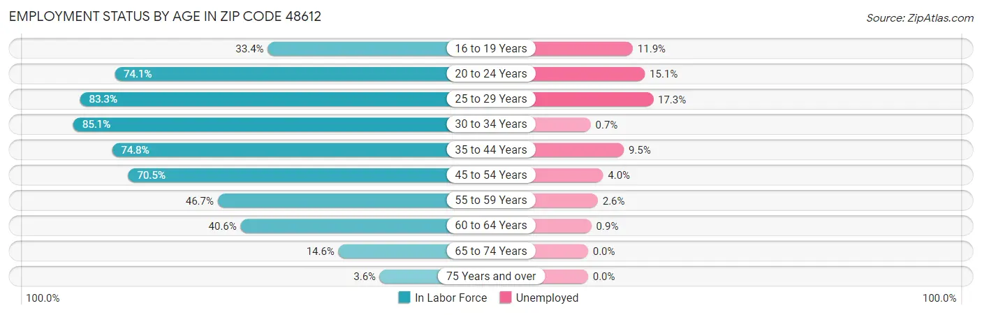 Employment Status by Age in Zip Code 48612