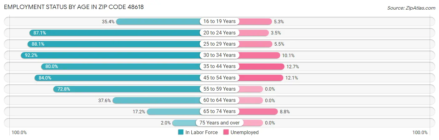 Employment Status by Age in Zip Code 48618