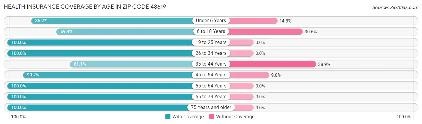 Health Insurance Coverage by Age in Zip Code 48619