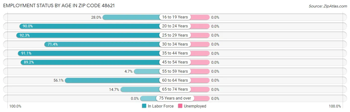 Employment Status by Age in Zip Code 48621