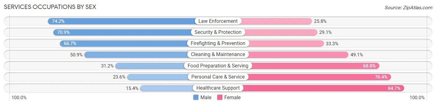 Services Occupations by Sex in Zip Code 48625