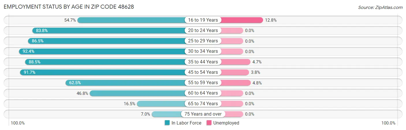 Employment Status by Age in Zip Code 48628