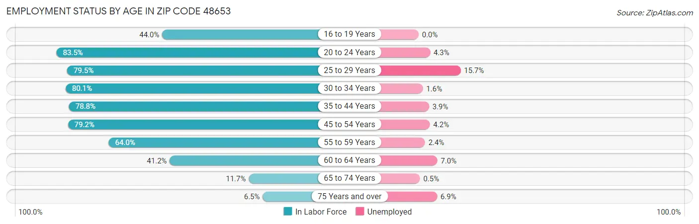 Employment Status by Age in Zip Code 48653