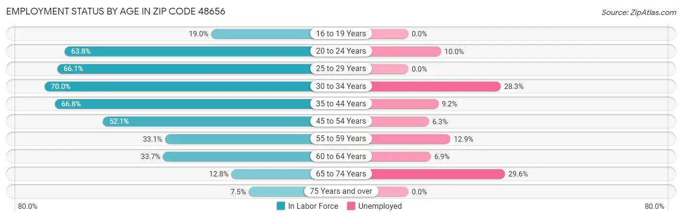 Employment Status by Age in Zip Code 48656