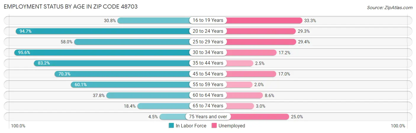 Employment Status by Age in Zip Code 48703