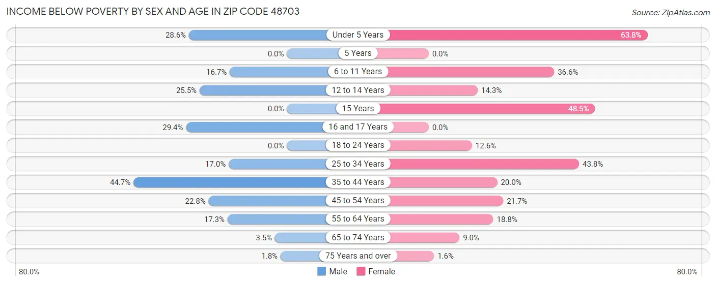 Income Below Poverty by Sex and Age in Zip Code 48703