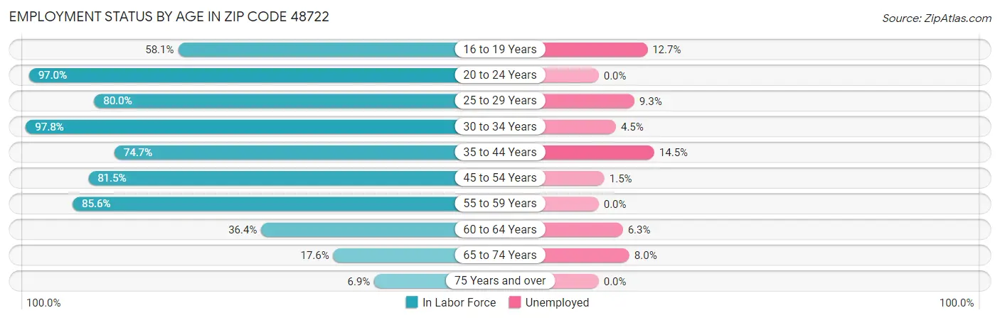 Employment Status by Age in Zip Code 48722