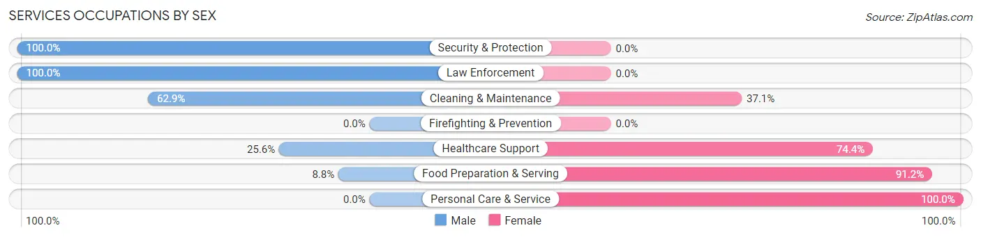 Services Occupations by Sex in Zip Code 48722
