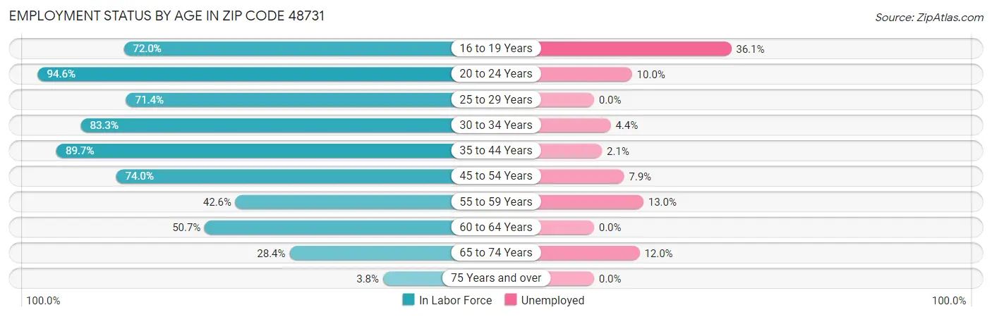 Employment Status by Age in Zip Code 48731