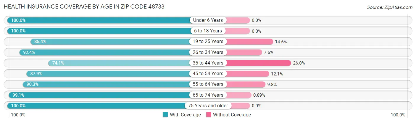 Health Insurance Coverage by Age in Zip Code 48733