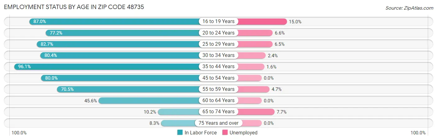 Employment Status by Age in Zip Code 48735