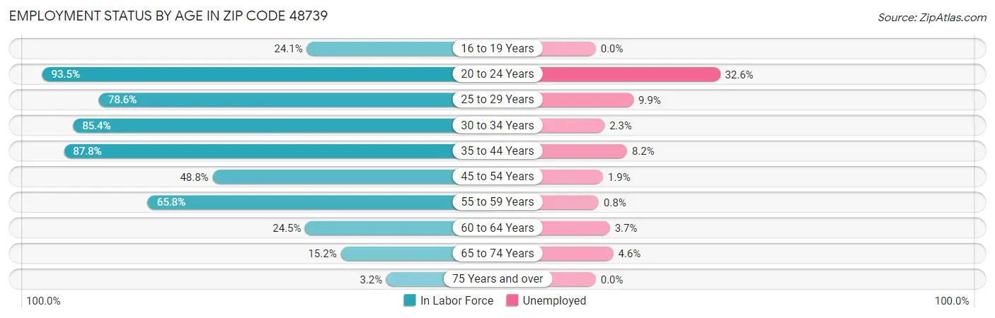 Employment Status by Age in Zip Code 48739