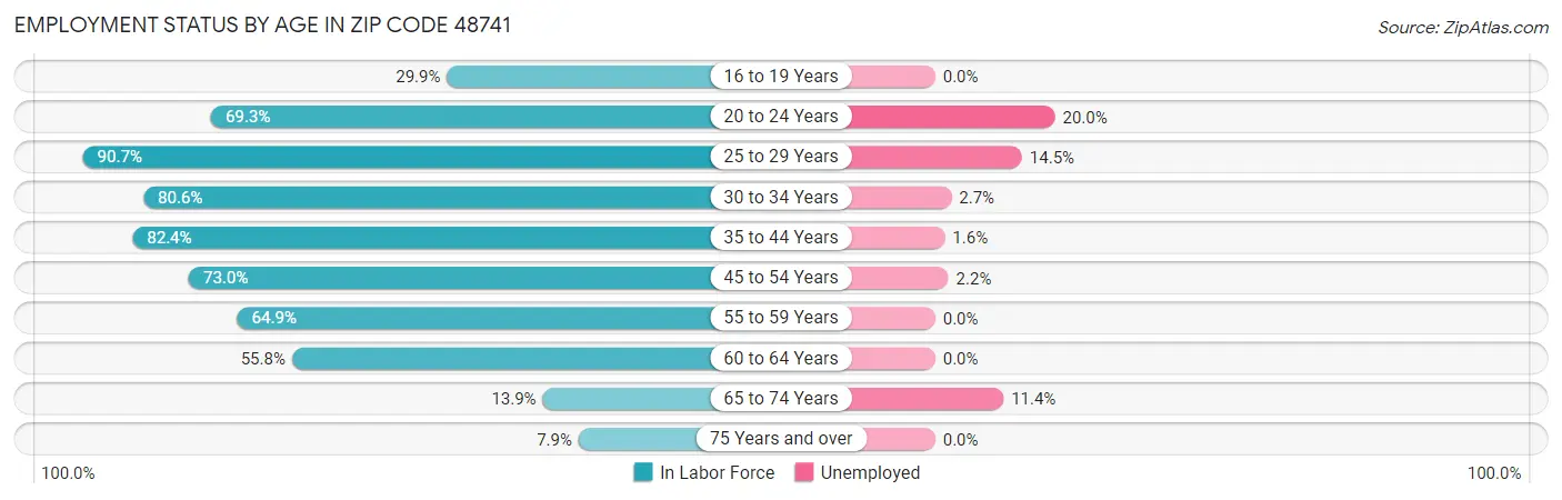 Employment Status by Age in Zip Code 48741