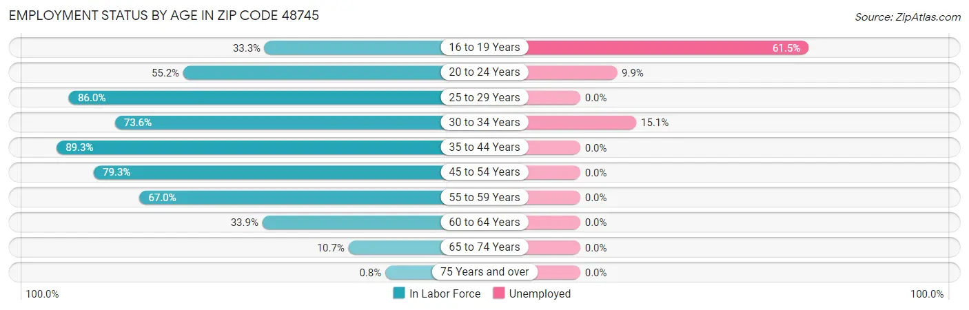 Employment Status by Age in Zip Code 48745
