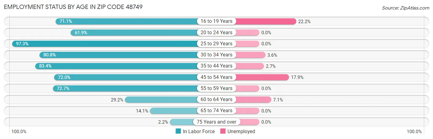 Employment Status by Age in Zip Code 48749