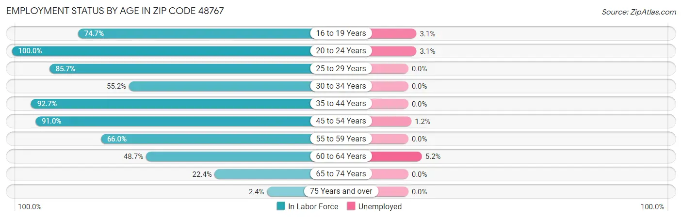 Employment Status by Age in Zip Code 48767
