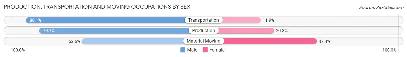 Production, Transportation and Moving Occupations by Sex in Zip Code 48801