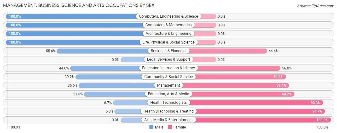 Management, Business, Science and Arts Occupations by Sex in Zip Code 48806