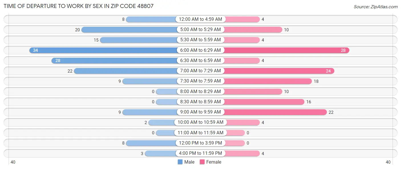 Time of Departure to Work by Sex in Zip Code 48807