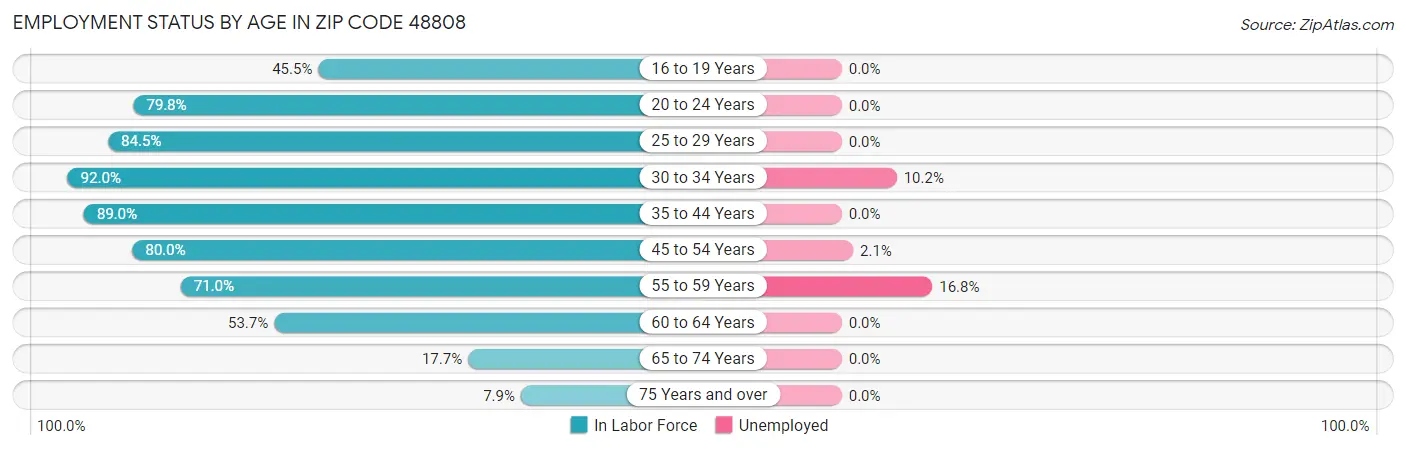 Employment Status by Age in Zip Code 48808