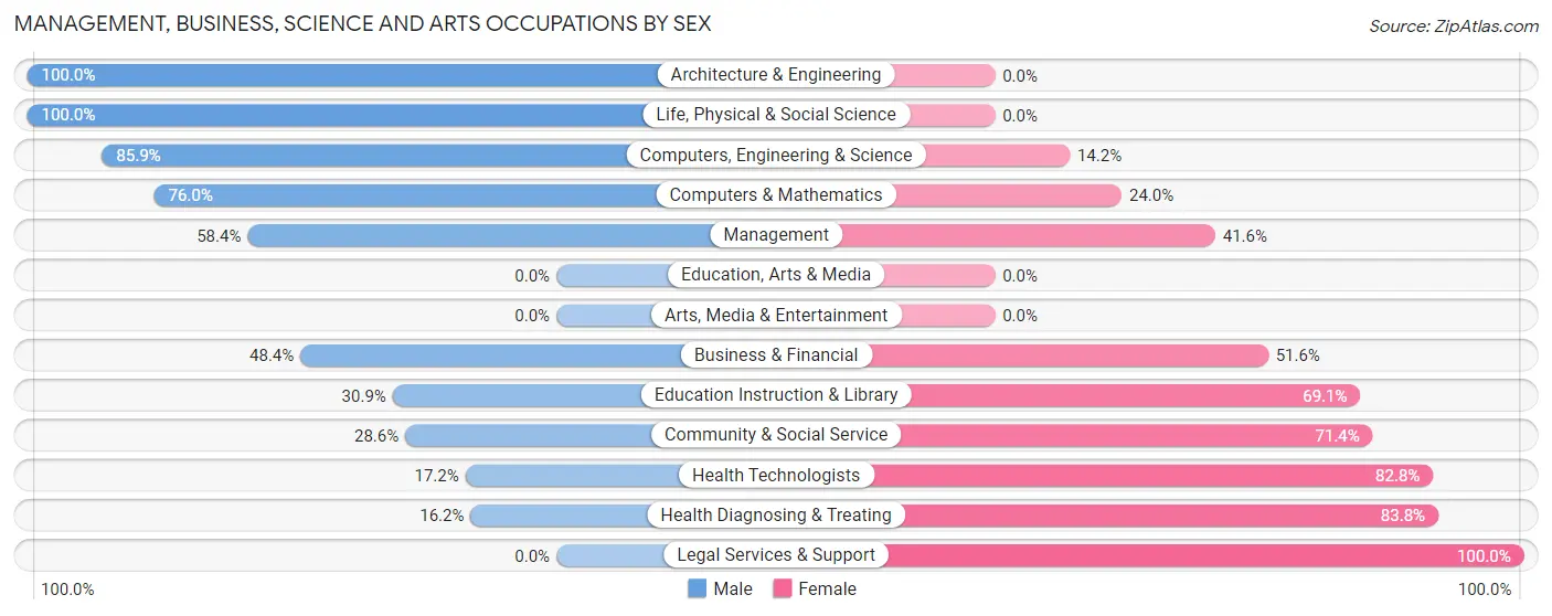 Management, Business, Science and Arts Occupations by Sex in Zip Code 48808