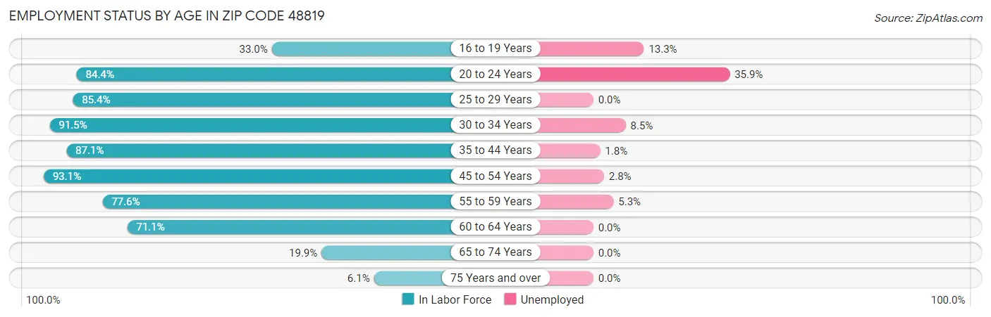 Employment Status by Age in Zip Code 48819