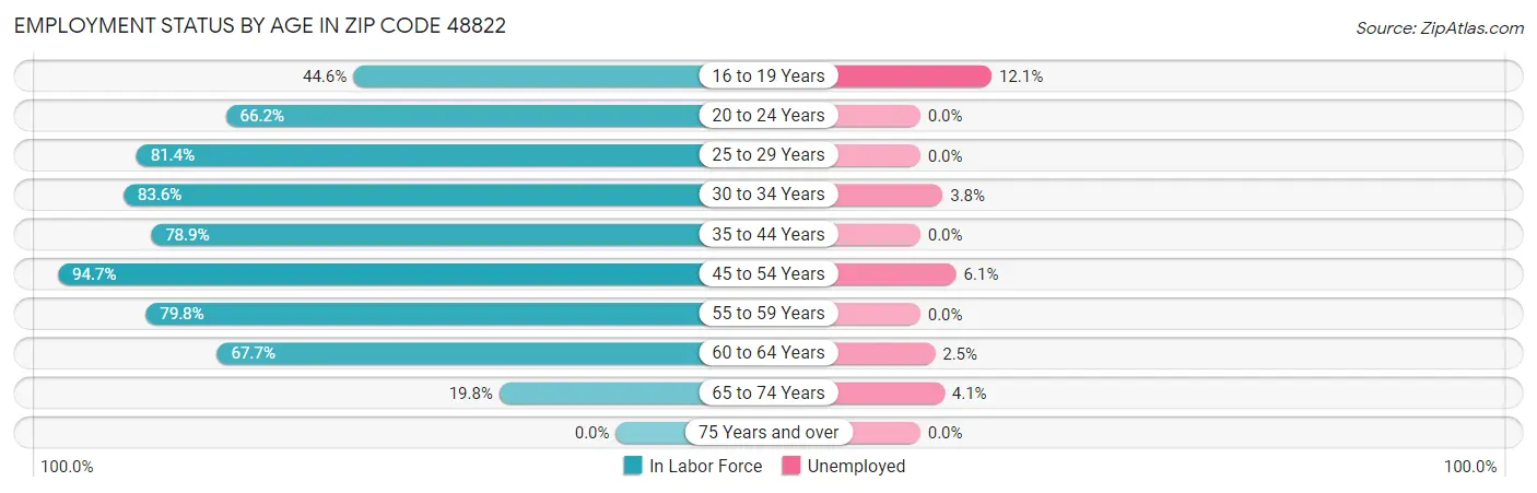 Employment Status by Age in Zip Code 48822
